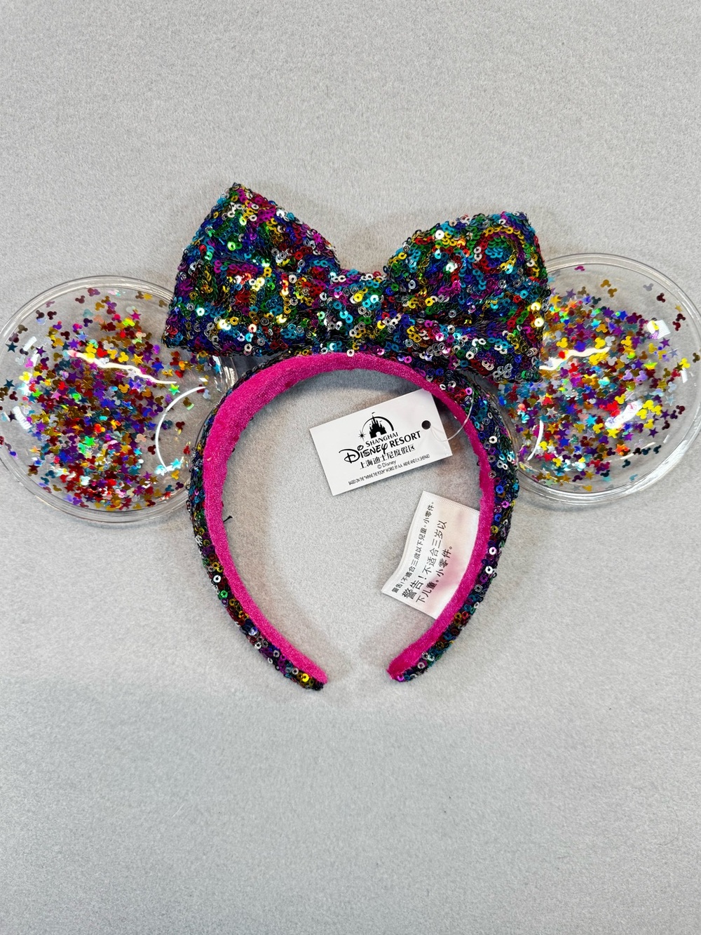 Shanghai Disney Resort Sequin Confetti Rainbow Minnie Ears